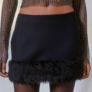 Black Faux Fur Trim Mini Skirt